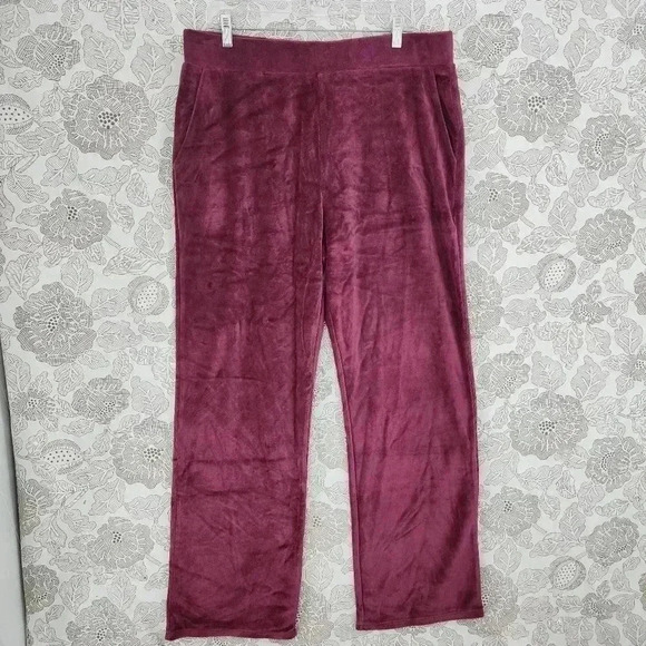 Lands' End Pants - Lands' End Velvet Straight Leg Women's Pants Burgundy Size L 2210